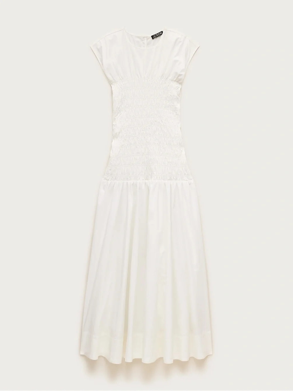 J. Crew White Smocked Midi Dress in Cotton Poplin Medium